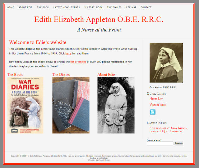 Homepage of Edie's new website